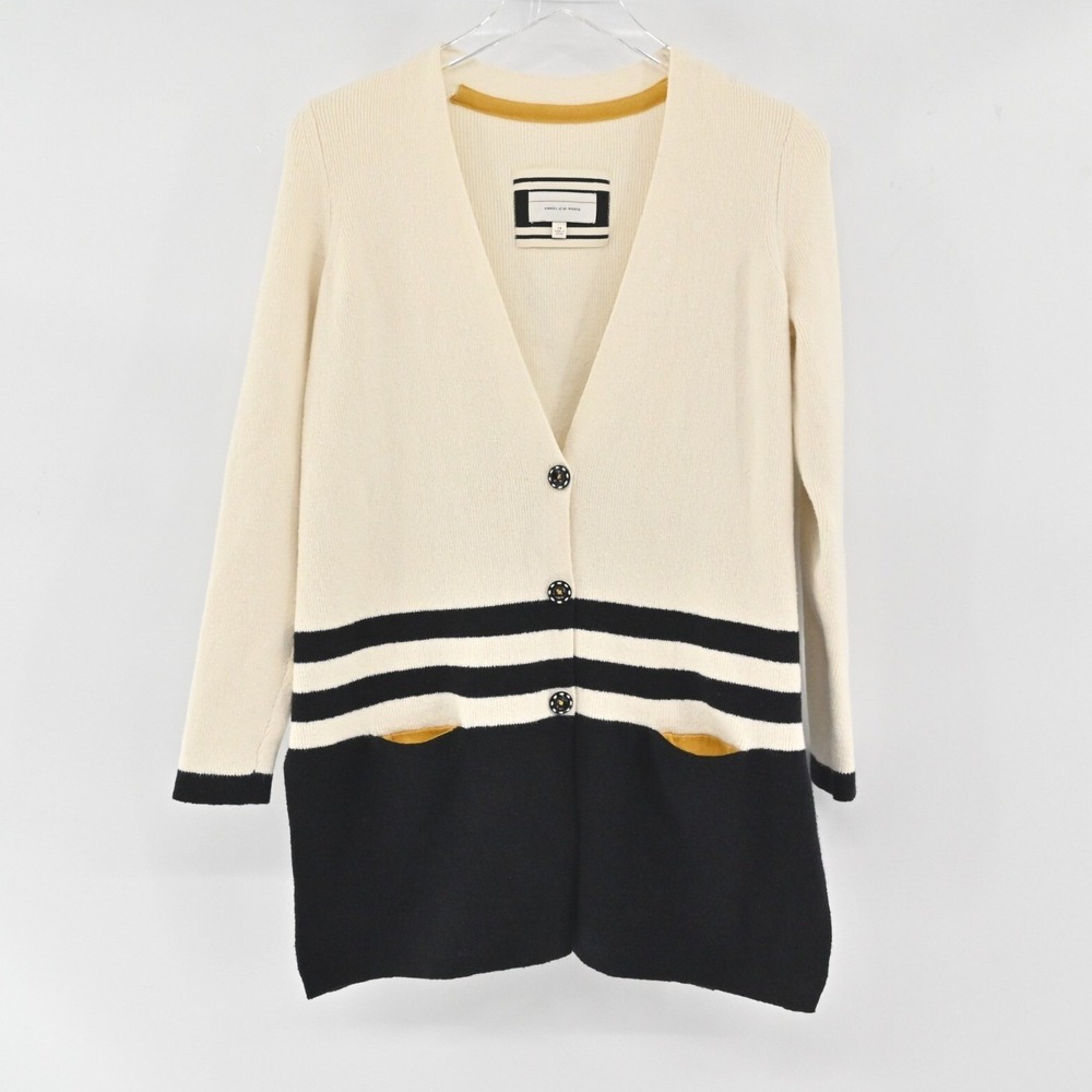 Anthropologie Angel of the North Cardigan Womens Size XS Cream Black Academia
